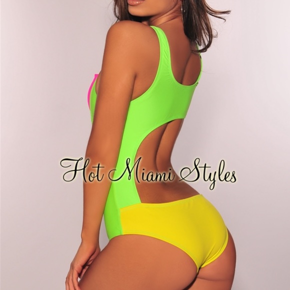 Neon Color-Block Cut Out Swimsuit - Picture 2 of 3